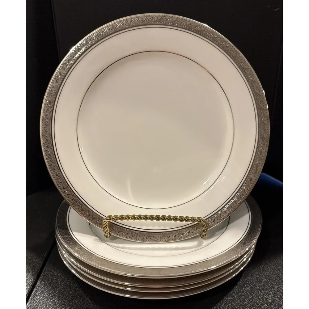 Noritake Crestwood Platinum Salad Plates Plate 8 Inch Set Of 5 NEW Wedding Party
